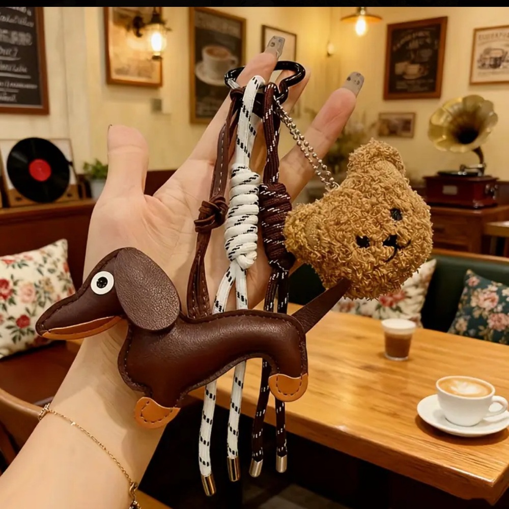 Dachshund & teddy bear purse charm - New ! - Picture 1 of 3